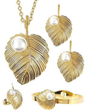 Collar, pulsera, anillo y arete de hoja Og perla de cristal