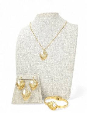 Collar, pulsera, anillo y arete de hoja Og perla de cristal