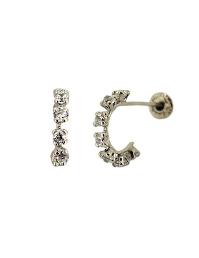 Broqueles Punto Metálico de oro blanco 10 K con acabado pavé zirconia