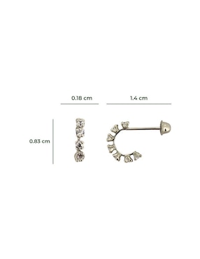 Broqueles Punto Metálico de oro blanco 10 K con acabado pavé zirconia