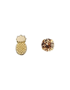 Broqueles de piña Punto Metálico de oro amarillo 10 K con acabado texturizado zirconia