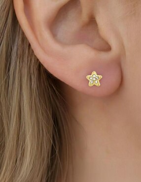 Broqueles de estrella Joyería M de Leon de oro 10 K con acabado brillante zirconia