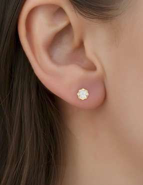 Broqueles de flor Joyería M de Leon de oro 10 K con acabado brillante zirconia