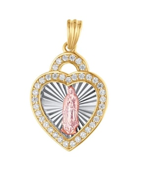 Medalla de corazón Joyerias Bizzarro virgen de guadalupe de oro florentino 14 K zirconia