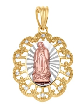 Medalla de flor Joyerias Bizzarro virgen de guadalupe de oro florentino 14 K zirconia