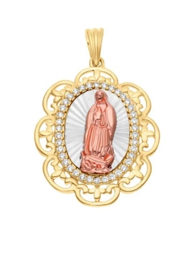 Medalla de flor Joyerias Bizzarro virgen de guadalupe de oro florentino 14 K zirconia