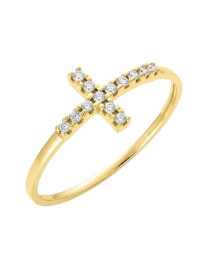 Anillo de cruz Joyería M De Leon 10 k de oro zirconia pulido