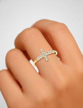Anillo de cruz Joyería M De Leon 10 k de oro zirconia pulido