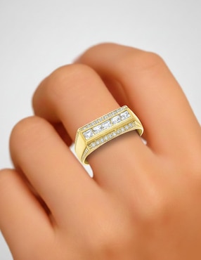 Anillo rectangular Joyería M De Leon 10 k de oro zirconia pulido