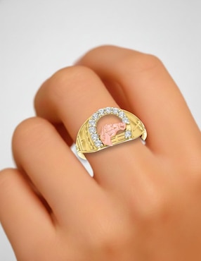 Anillo de caballo Joyería M De Leon 10 k de oro zirconia pulido
