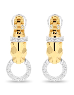Aretes cortos de pantera Joyerias Bizzarro de oro amarillo 14 K con acabado brillante zirconia