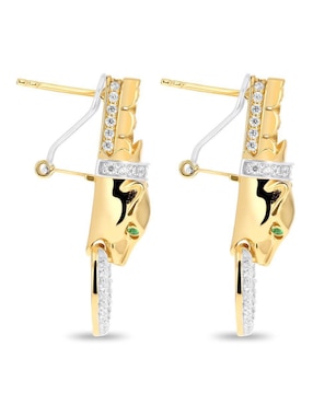 Aretes cortos de pantera Joyerias Bizzarro de oro amarillo 14 K con acabado brillante zirconia