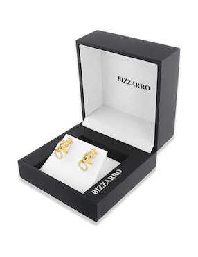 Aretes cortos de pantera Joyerias Bizzarro de oro amarillo 14 K con acabado brillante zirconia