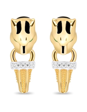 Aretes cortos de pantera Joyerias Bizzarro de oro amarillo 14 K con acabado brillante zirconia