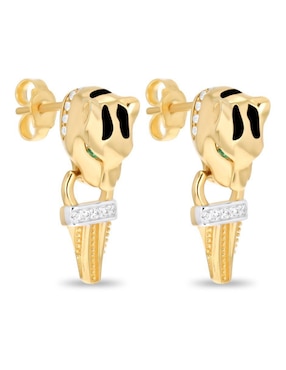 Aretes cortos de pantera Joyerias Bizzarro de oro amarillo 14 K con acabado brillante zirconia