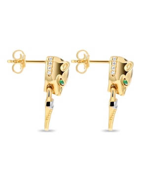 Aretes cortos de pantera Joyerias Bizzarro de oro amarillo 14 K con acabado brillante zirconia