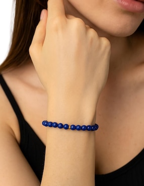 Pulsera Mancini de oro con lapislázuli 10 K con acabado liso