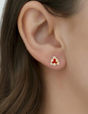 Arete individual triangular Joyería M De Leon de oro 10 K con acabado brillante zirconia