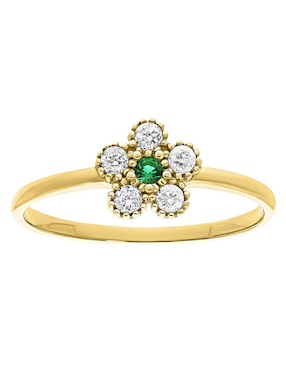 Anillo de flor Joyería M De Leon 10 k de oro zirconia brillante