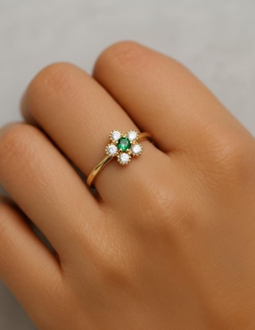 Anillo de flor Joyería M De Leon 10 k de oro zirconia brillante