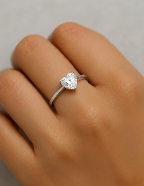 Anillo de corazón Joyería M De Leon 10 k de oro blanco zirconia pulido