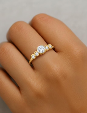 Anillo circular Joyería M De Leon 10 k de oro zirconia brillante