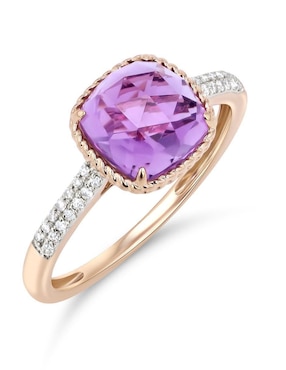 Anillo Joyerias Bizzarro 14 k de oro rosa amatista y diamante brillante