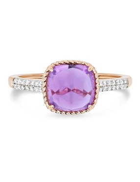 Anillo Joyerias Bizzarro 14 k de oro rosa amatista y diamante brillante