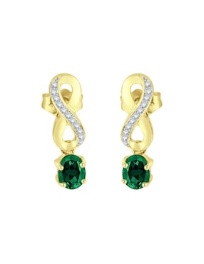 Aretes cortos de infinito Fascinare Lisa de oro 14 K con acabado brillante esmeralda y diamante