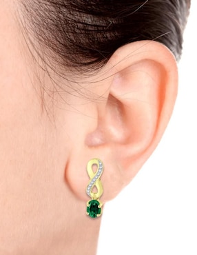Aretes cortos de infinito Fascinare Lisa de oro 14 K con acabado brillante esmeralda y diamante