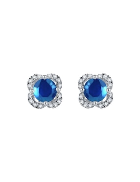 Aretes cortos de flor Fascinare Margaret de oro 14 K con acabado brillante zafiro y diamante