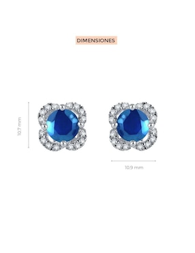 Aretes cortos de flor Fascinare Margaret de oro 14 K con acabado brillante zafiro y diamante