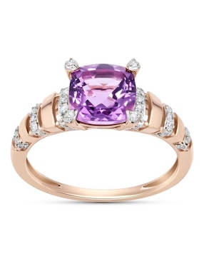 Anillo Joyerias Bizzarro 14 k de oro rosa amatista y diamante brillante