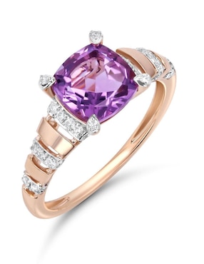 Anillo Joyerias Bizzarro 14 k de oro rosa amatista y diamante brillante