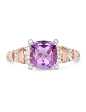 Anillo Joyerias Bizzarro 14 k de oro rosa amatista y diamante brillante