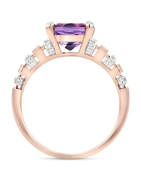 Anillo Joyerias Bizzarro 14 k de oro rosa amatista y diamante brillante