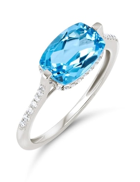 Anillo Joyerias Bizzarro 14 k de oro blanco topacio y diamante brillante