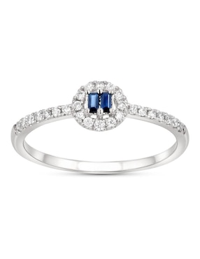 Anillo de baguette Joyerias Bizzarro 14 k de oro blanco zafiro y diamante brillante