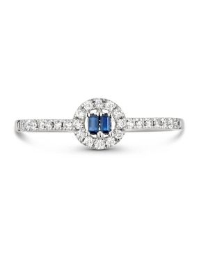 Anillo de baguette Joyerias Bizzarro 14 k de oro blanco zafiro y diamante brillante