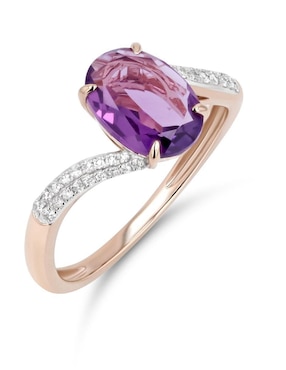 Anillo Joyerias Bizzarro 14 k de oro rosa amatista y diamante brillante