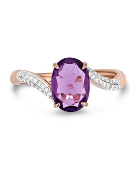 Anillo Joyerias Bizzarro 14 k de oro rosa amatista y diamante brillante