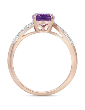 Anillo Joyerias Bizzarro 14 k de oro rosa amatista y diamante brillante