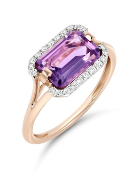 Anillo Joyerias Bizzarro 14 k de oro rosa amatista y diamante brillante