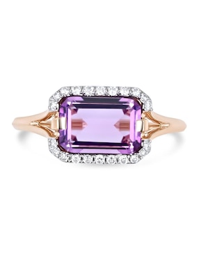 Anillo Joyerias Bizzarro 14 k de oro rosa amatista y diamante brillante