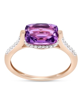 Anillo Joyerias Bizzarro 14 k de oro rosa amatista y diamante brillante