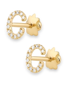 Broqueles de letra C Joyerias Bizzarro de oro amarillo 14 K con acabado brillante diamante