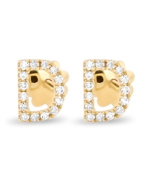 Broqueles de letra D Joyerias Bizzarro de oro amarillo 14 K con acabado brillante diamante