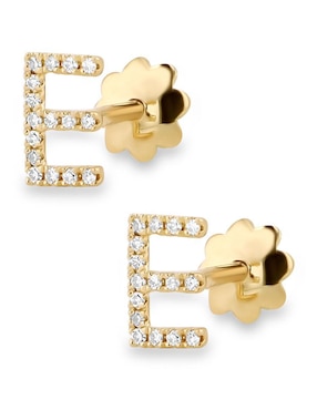 Broqueles de letra E Joyerias Bizzarro de oro amarillo 14 K con acabado brillante diamante