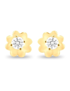 Broqueles de flor Joyerias Bizzarro de oro amarillo 14 K con acabado brillante diamante