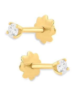 Broqueles de flor Joyerias Bizzarro de oro amarillo 14 K con acabado brillante diamante